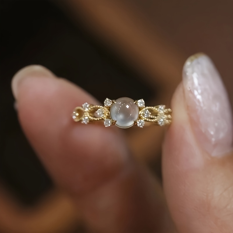Moonstone Copper Ring with Sparkling Accents - Perfect for Her